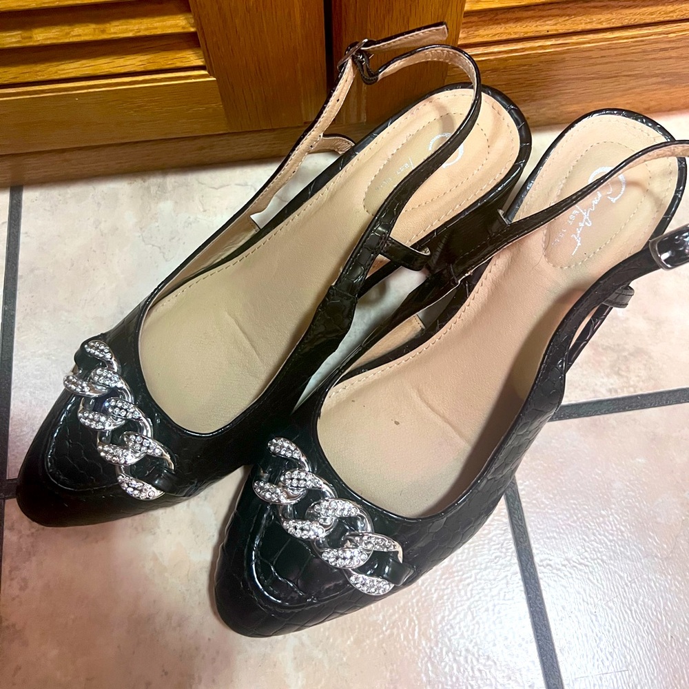 Cato Comfort Black Crocodile Slingback 3 inch Heels 10 M Shoes